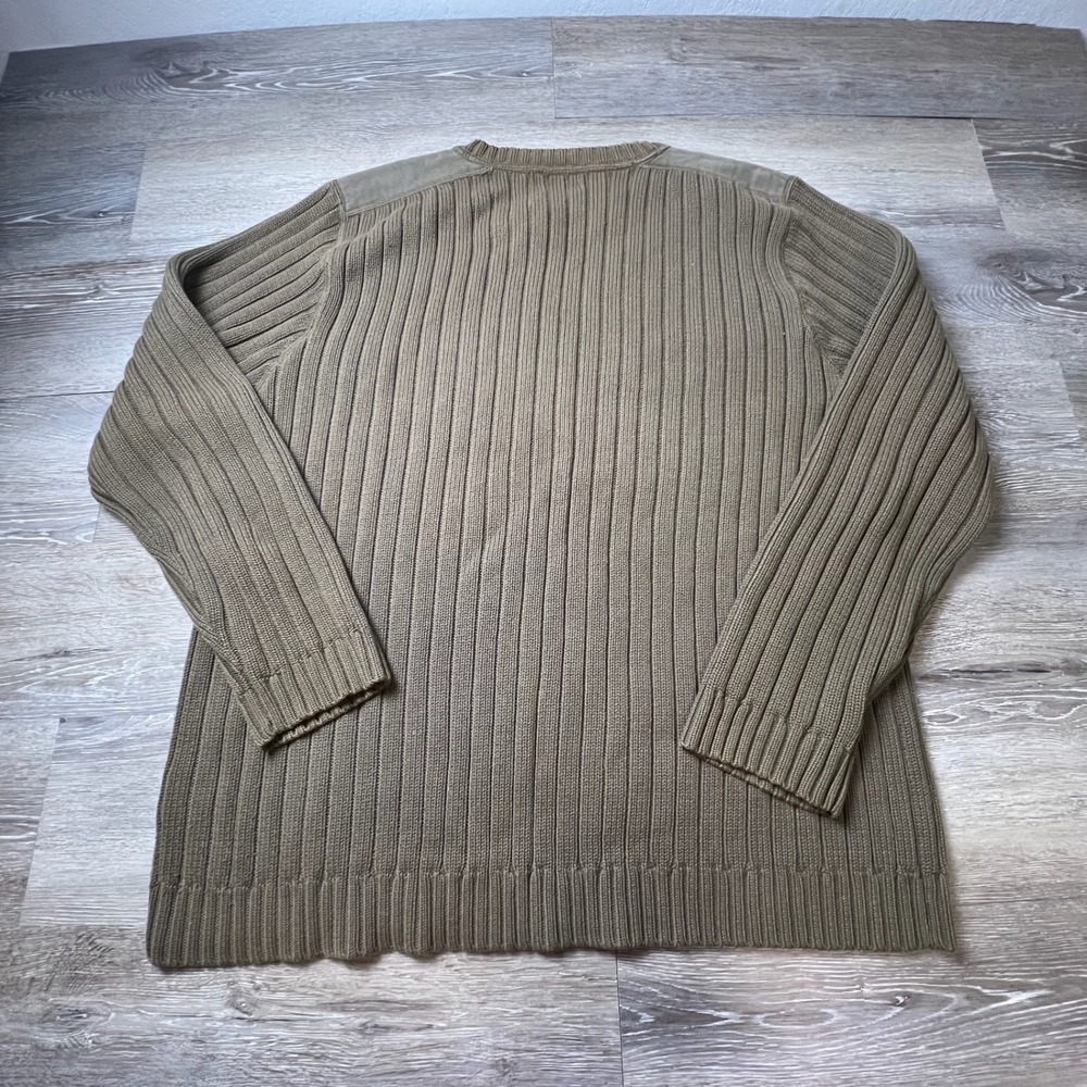 Eddie Bauer Sweater Mens XL Olive Green Ribbed Cotton Shoulder Patch Crewneck - Picture 4 of 8